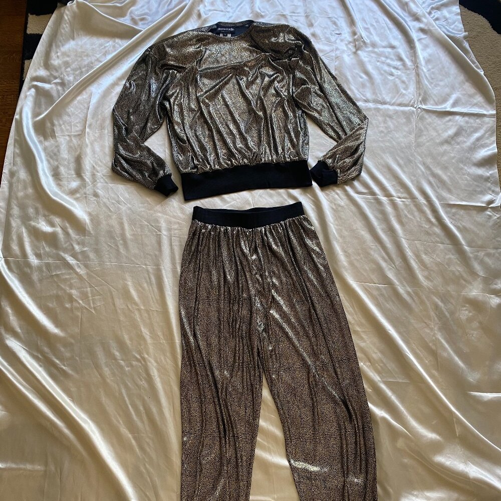 Rare Vintage 1990s Pierre Cardin Gold Lame Tracksuit S/M Glam Disco